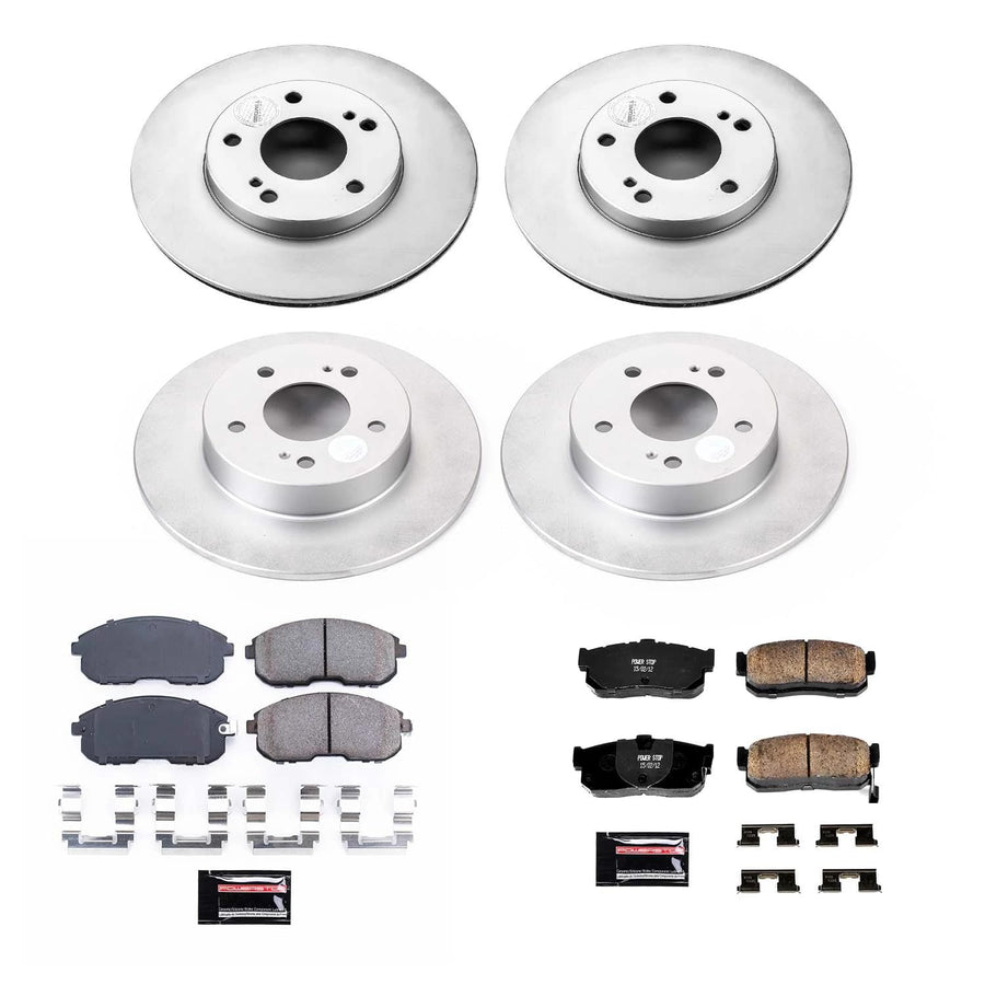 Power Stop CRK662 Brake Rotor Coated and Ceramic Brake Pads- Front & Rear For INFINITI I30 1996-1999, Nissan Maxima 1995-1999 [Model Specific]