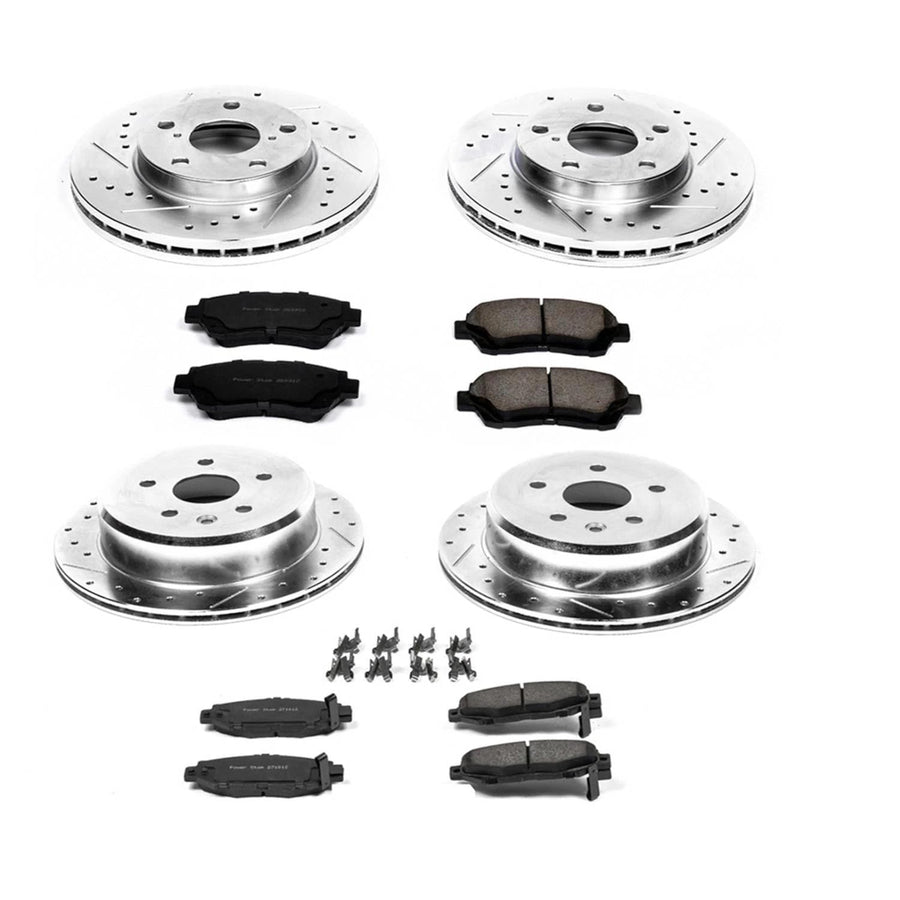 Power Stop K1071 Z23 Carbon Fiber Brake Pads Front and Rear with Drilled & Slotted Brake Rotors Kit For Lexus SC300 1992-1998 [Model Specific]