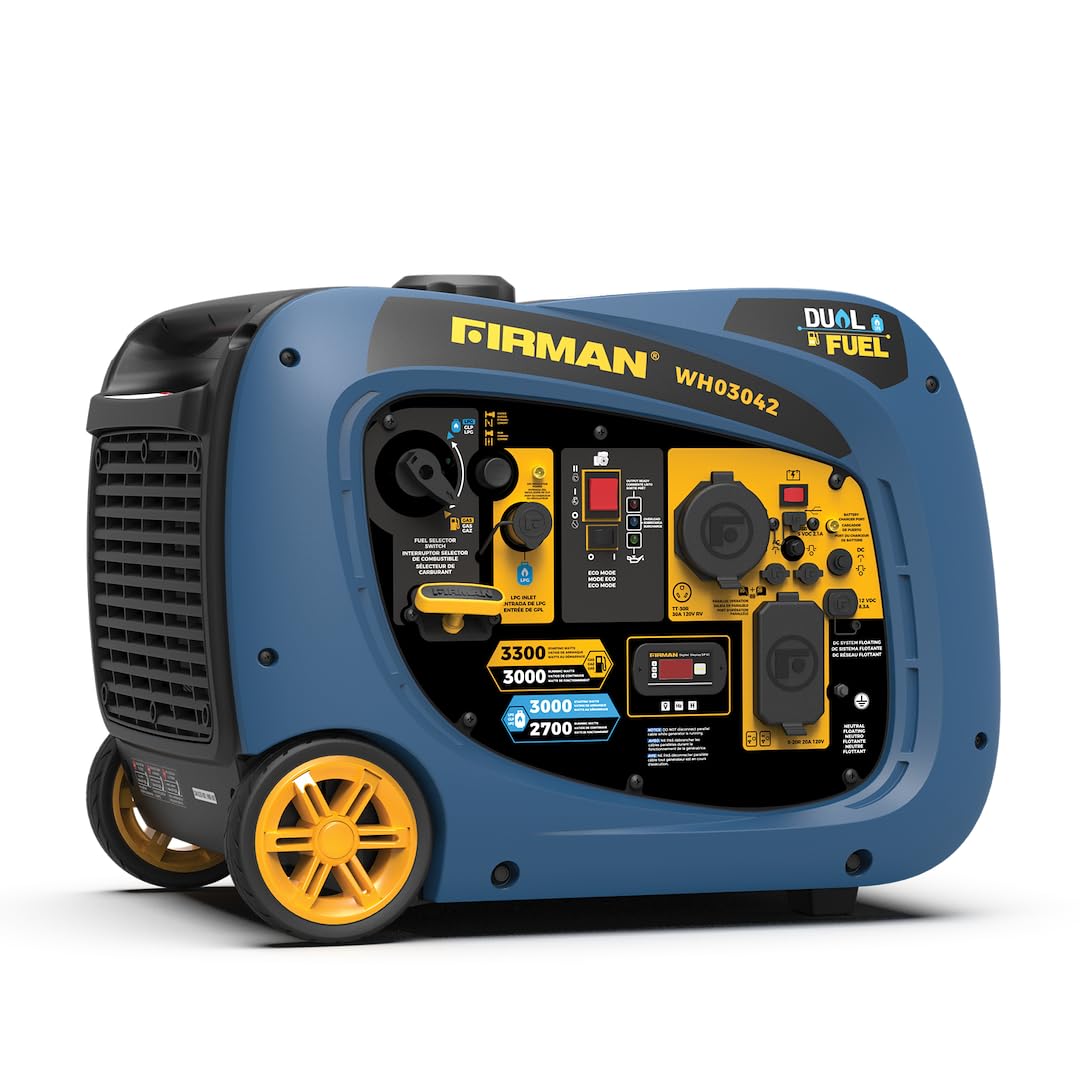 Firman WH03041 Inverter Dual Fuel 3300/3000W Recoil Start Gasoline or Propane Powered Parallel Ready Portable Generator