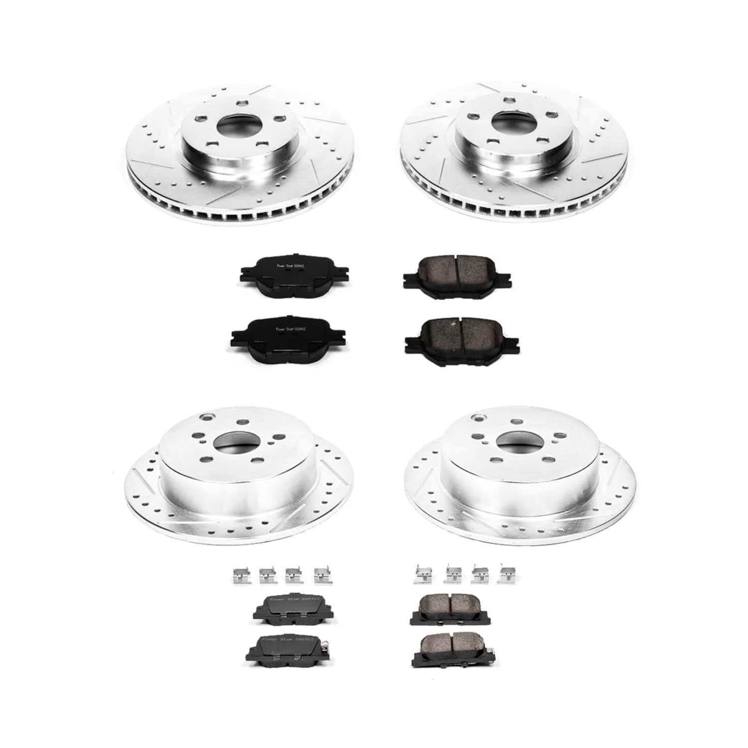 Power Stop K2315 Z23 Carbon Fiber Brake Pads Front and Rear with Drilled & Slotted Brake Rotors Kit For Scion tC 2005-2010 [Model Specific]