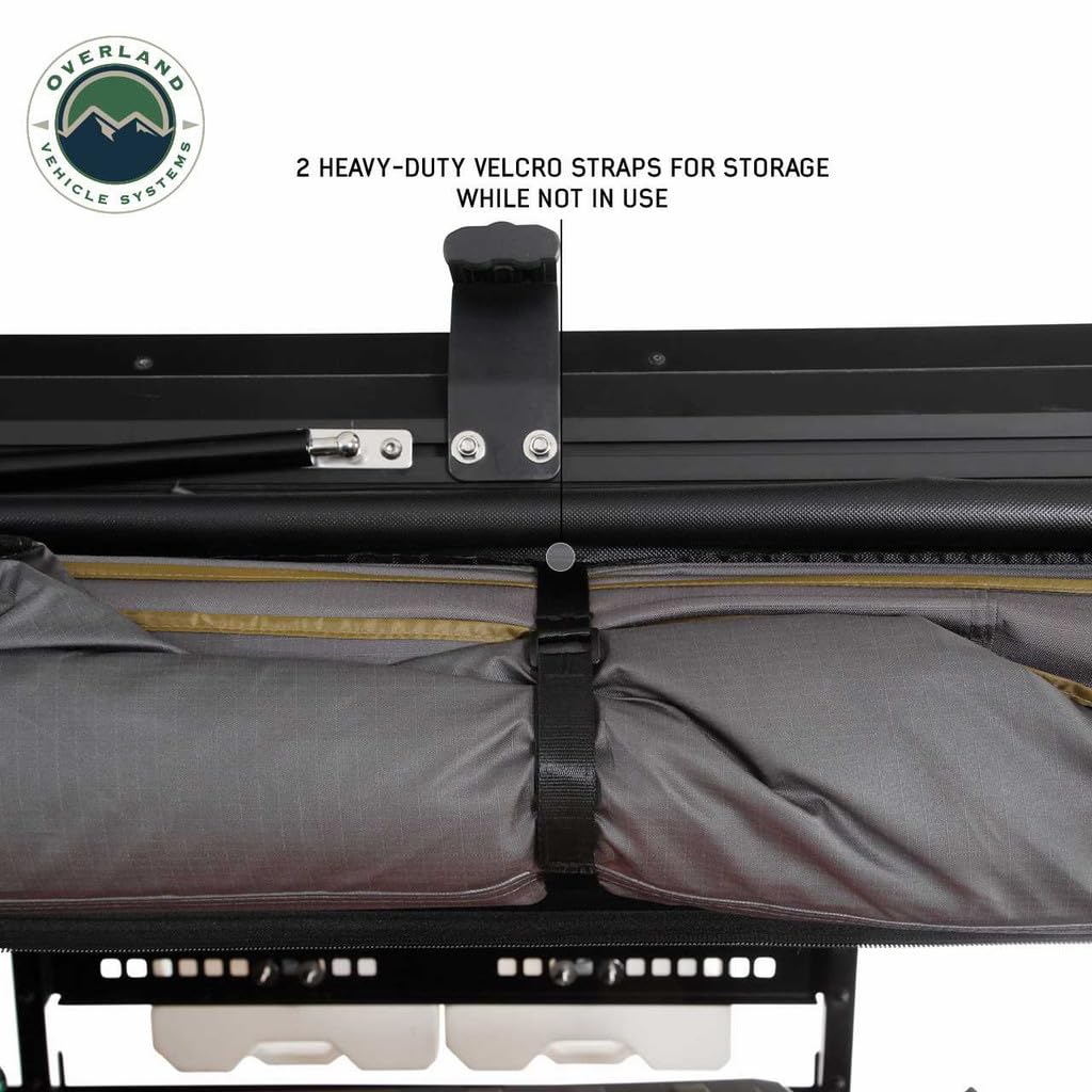 Overland Vehicle Systems Nomadic HD 180 LTE Dark Grey Awning with Black Travel Cover | 280G Poly Cotton Ripstop Material | 59 Sq Ft of Coverage | Easy Installation
