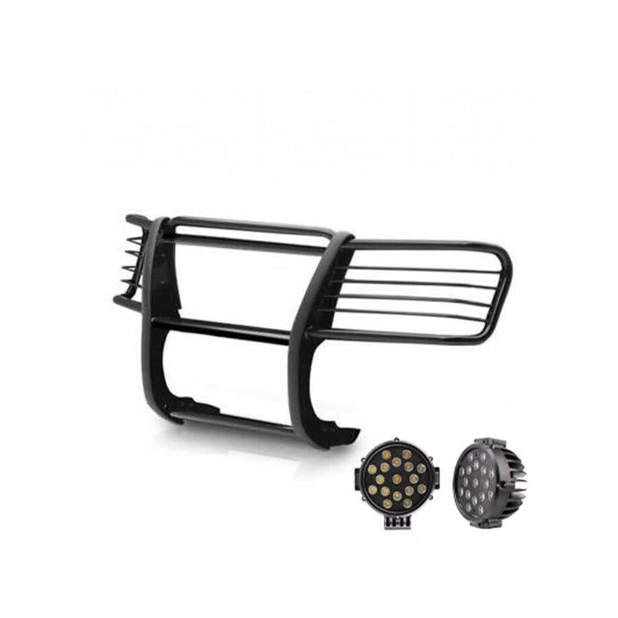 Grille Brush Black Horse Bumper Guard Modular Black Come with Pair of 7.0" LED Lights Compatible with 1999-2002 Silverado 1500|2000-2006 Suburban 1500/Tahoe/Yukon/Yukon XL 1500-17GT23MA-PLB