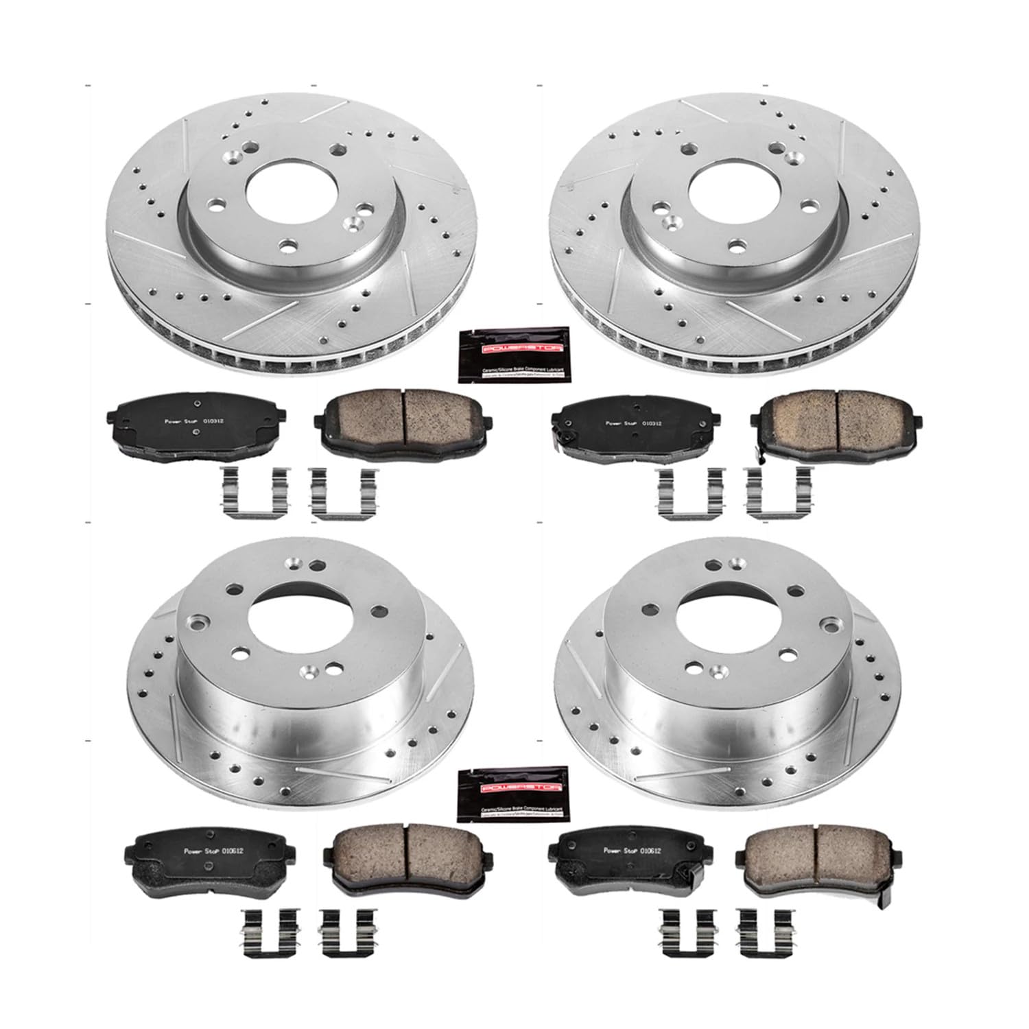 Power Stop K5912 Z23 Carbon Fiber Brake Pads Front and Rear with Drilled & Slotted Brake Rotors Kit For Kia Forte 2010-2013, Kia Forte Koup 2010-2013 [Model Specific]