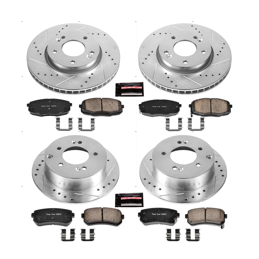Power Stop K5912 Z23 Carbon Fiber Brake Pads Front and Rear with Drilled & Slotted Brake Rotors Kit For Kia Forte 2010-2013, Kia Forte Koup 2010-2013 [Model Specific]