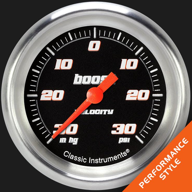 Velocity Black Classic Instruments 2 5/8" Boost Vacuum Gauge Electric VS341BAPF
