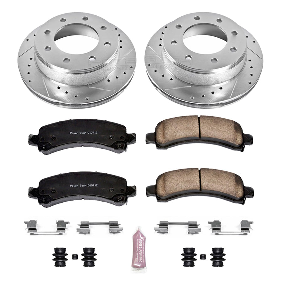 Power Stop K6251 Z23 Carbon Fiber Brake Pads with Drilled & Slotted Brake Rotors Kit Rear
