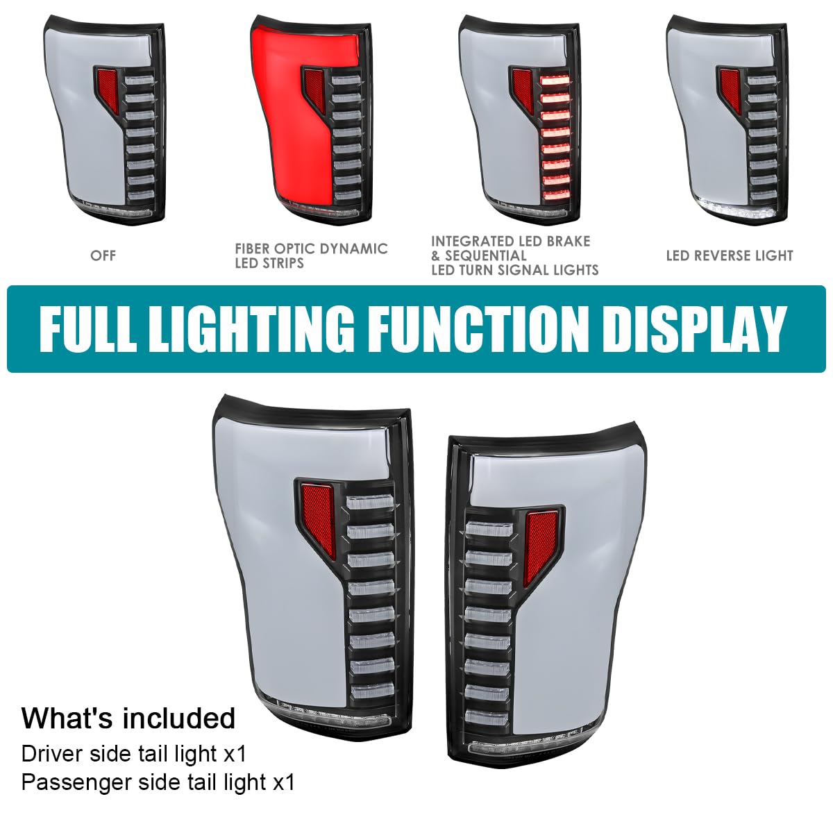 Black Lightning Style SPEC-D TUNING LED Tail Lights w/White LED Sequential Turn Signal and Startup Animation Compatible with 2018-2020 Ford F150 Pickup, Left + Right Pair Assembly
