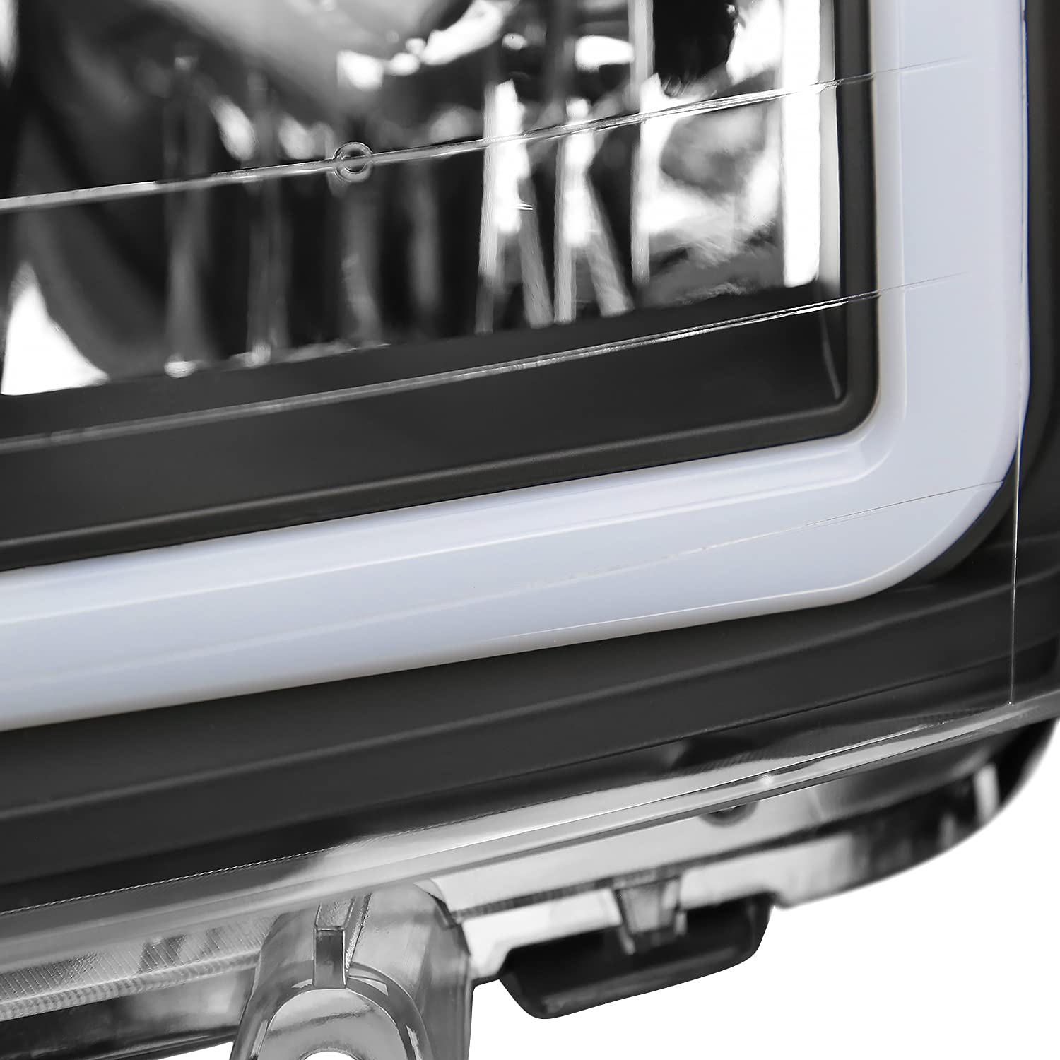 Black SPEC-D TUNING Headlights w/LED Light Bar Compatible with 2004-2015 Nissan Titan, 2004-2007 Armada, Left + Right Pair Headlamp Assembly