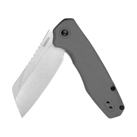 Kershaw Pocket Knife Wharf, Gray Design, 2.8 Inch Stainless Steel Cleaver Plain Edge Blade, EDC with Assisted Opening, Reversible Deep-Carry Pocketclip, Everyday Carry Pocket Knife for Men and Women