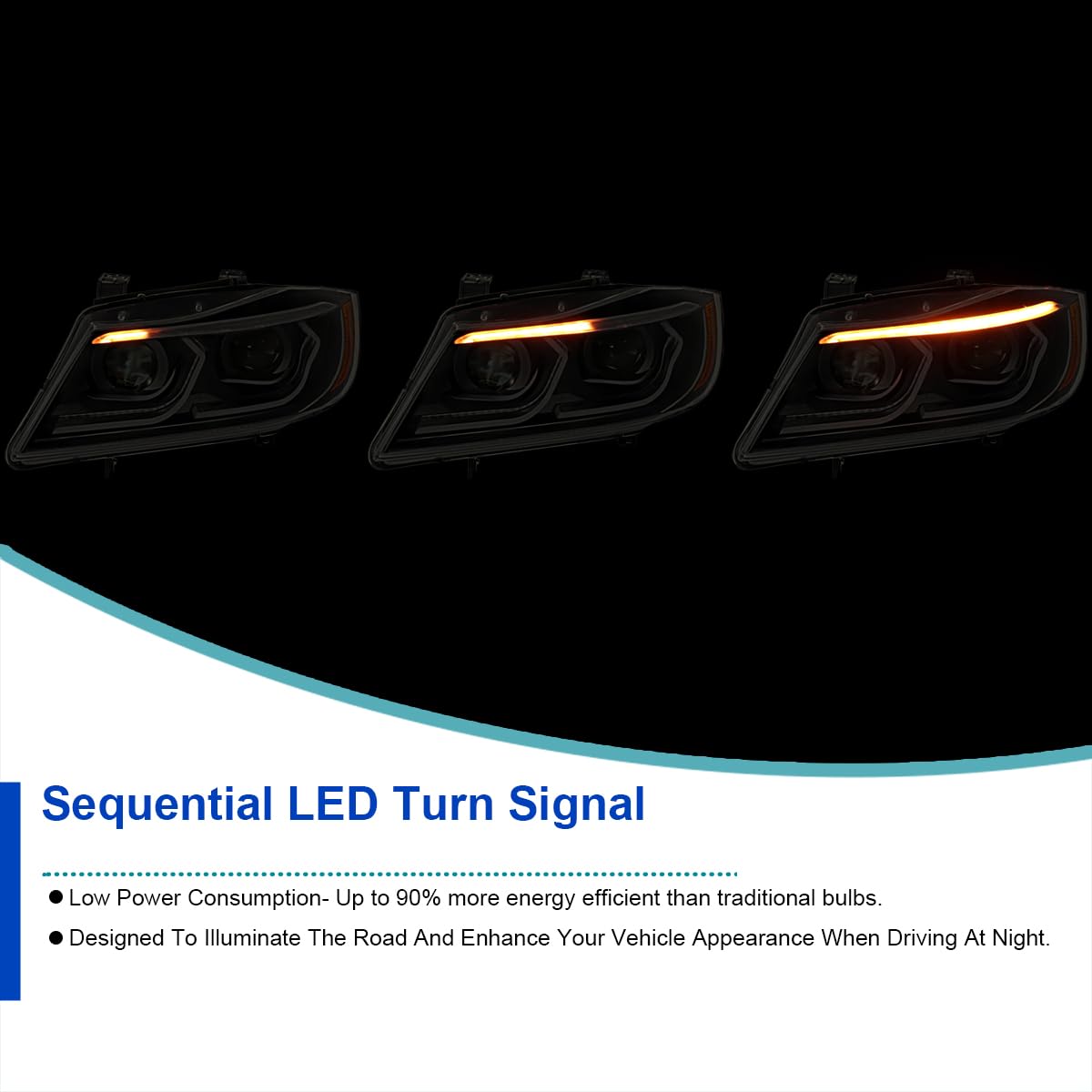 Black Smoke SPEC-D TUNING Dual Projector Headlights with 3D LED Tube and Startup Animation Compatible with 2006-2011 BMW 3-Series E90 Sedan/E91 Wagon, Left + Right Pair Headlamps Assembly