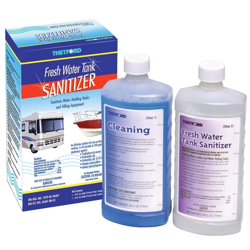 Thetford Fresh Water Tank Treatment and Sanitizer Detergent, 2 x 24 oz bottles - Thetford 36662