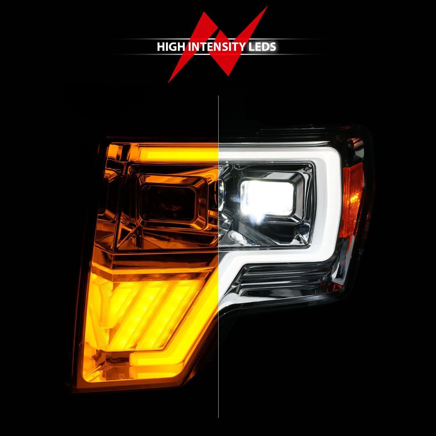 09-14 Ford F-150 ANZO Full LED Proj Headlights w/Initiation Feature - Chrome