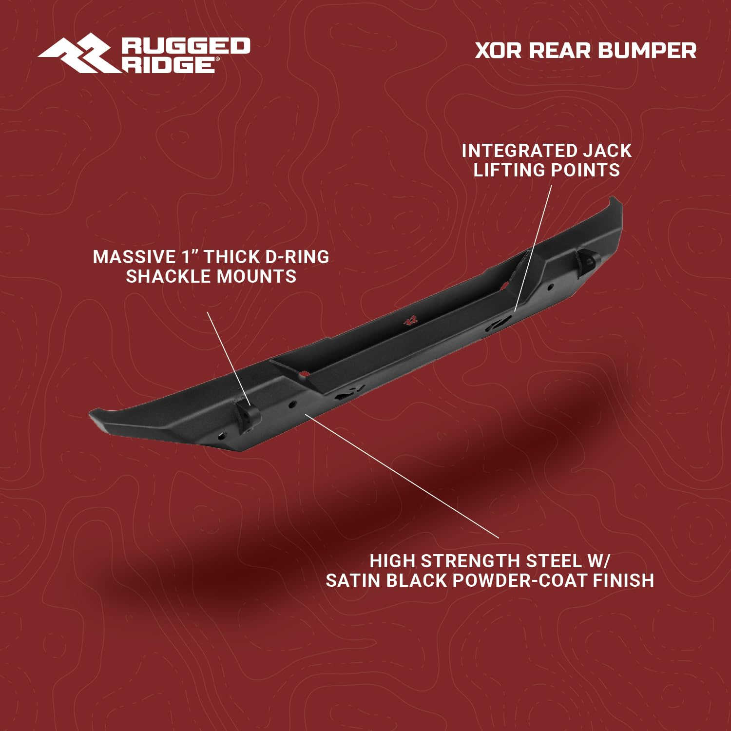 Rear Rugged Ridge XOR Bumper | Mid-Width, Steel, Satin Black | 11541.24 | Fits 2007-2018 Jeep Wrangler JK