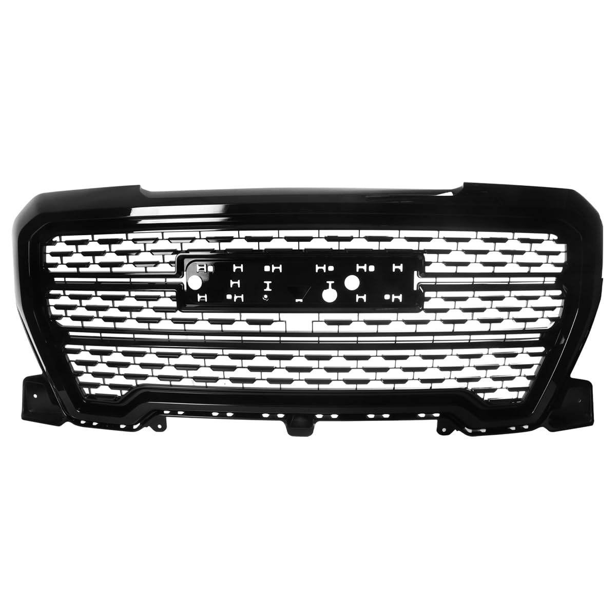 Polished Black Spec-D Tuning Denali Style Front Bumper Hood Upper Grill Grille Compatible with 2019-2021 GMC Sierra 1500