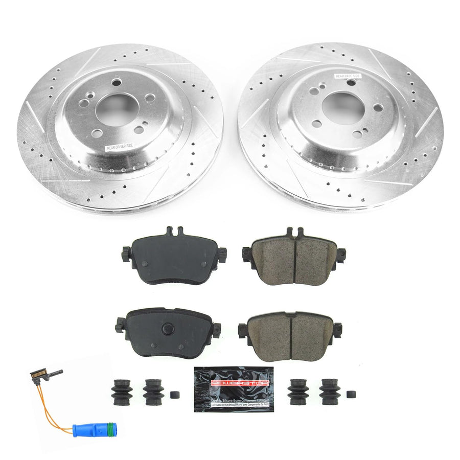Power Stop K7968 Rear Brake Pads Z23 Carbon Fiber with Drilled & Slotted Brake Rotors Kit For Mercedes-Benz E300 2017-2019, Mercedes-Benz E350 2020-2022 [Model Specific]