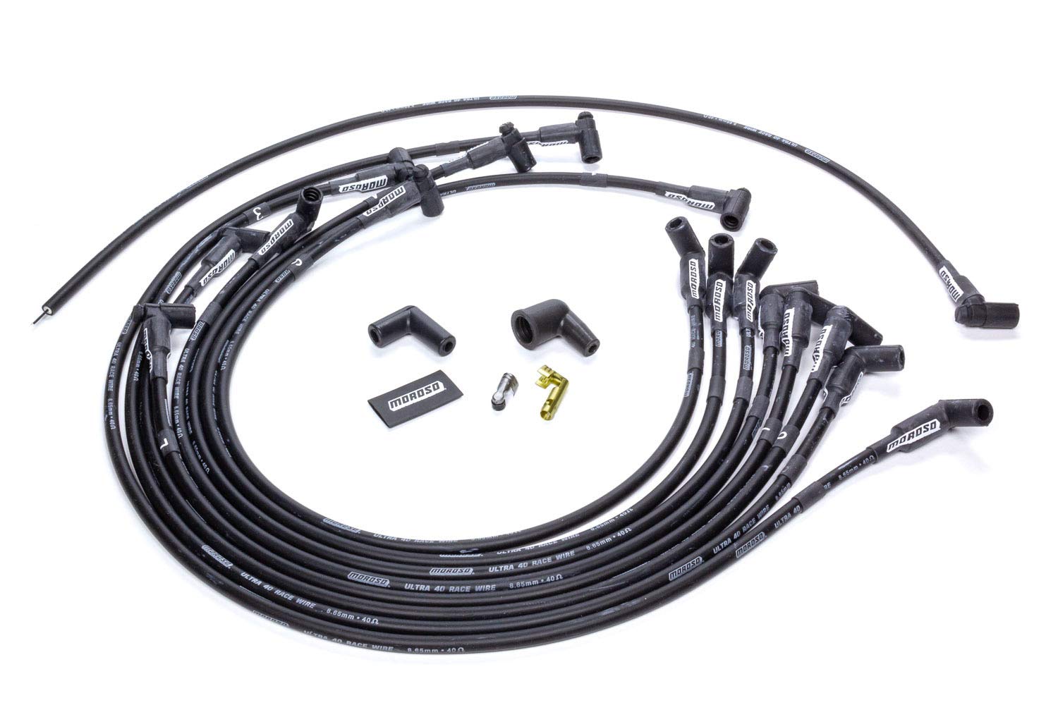 Moroso Ultra 40 73712 Black Spark Plug Wire Set, Fits Big Block Chevy Engines, Under Header Routing, 90 Degree Plug Ends, HEI Distributor