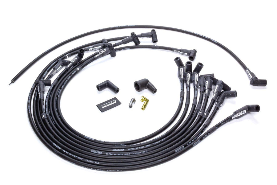 Moroso Ultra 40 73712 Black Spark Plug Wire Set, Fits Big Block Chevy Engines, Under Header Routing, 90 Degree Plug Ends, HEI Distributor