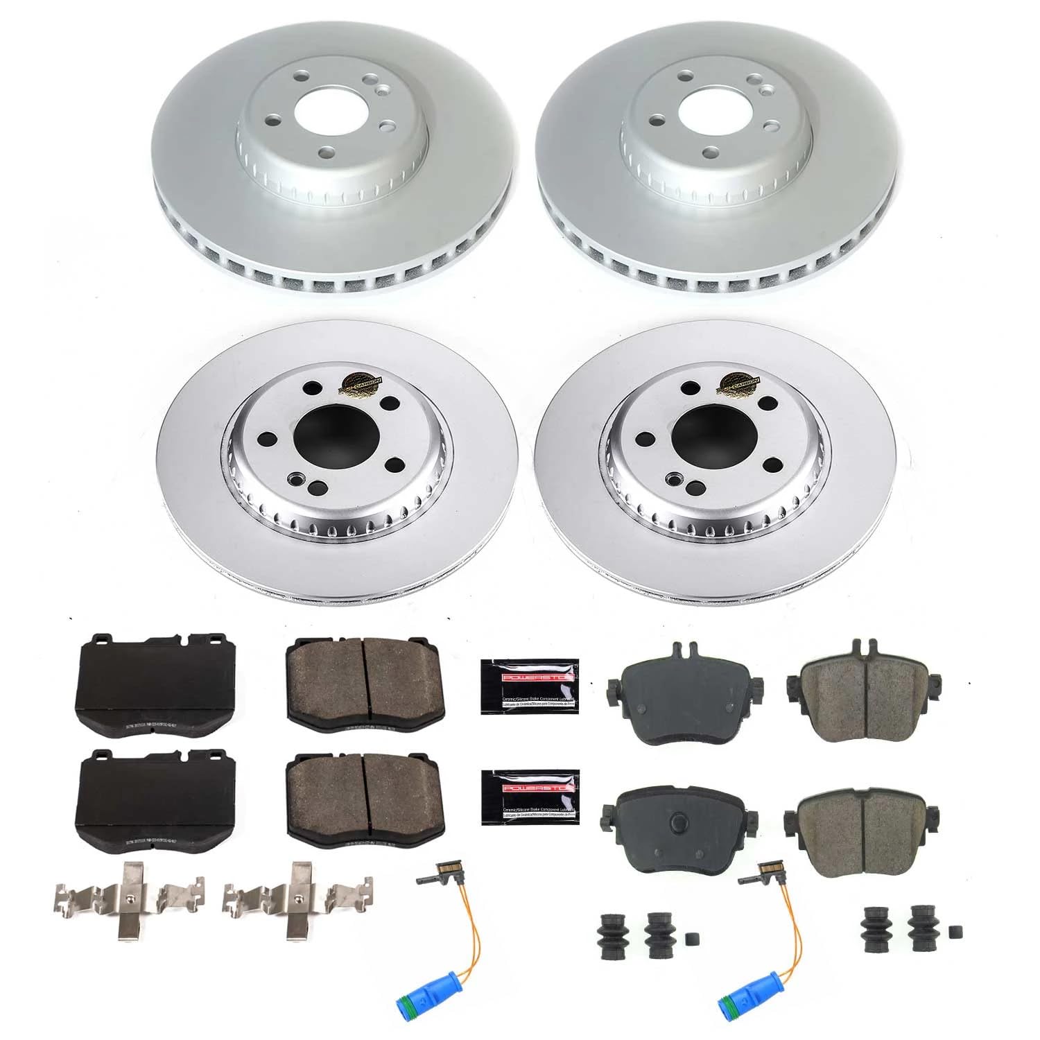 Power Stop Z17 Coated Rotor Kit CRK8072 Front and Rear Brake Rotors, Ceramic Brake Pads For Mercedes-Benz E300 2017 [Model Specific]