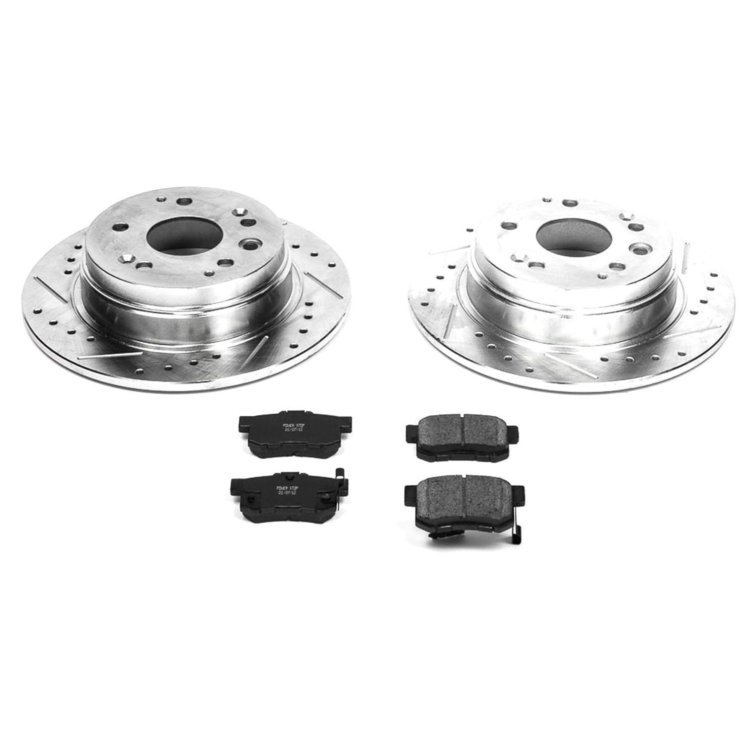 Power Stop K2383 Rear Brake Pads Z23 Carbon Fiber with Drilled & Slotted Brake Rotors Kit For Acura CL 2001-2003 [Model Specific]