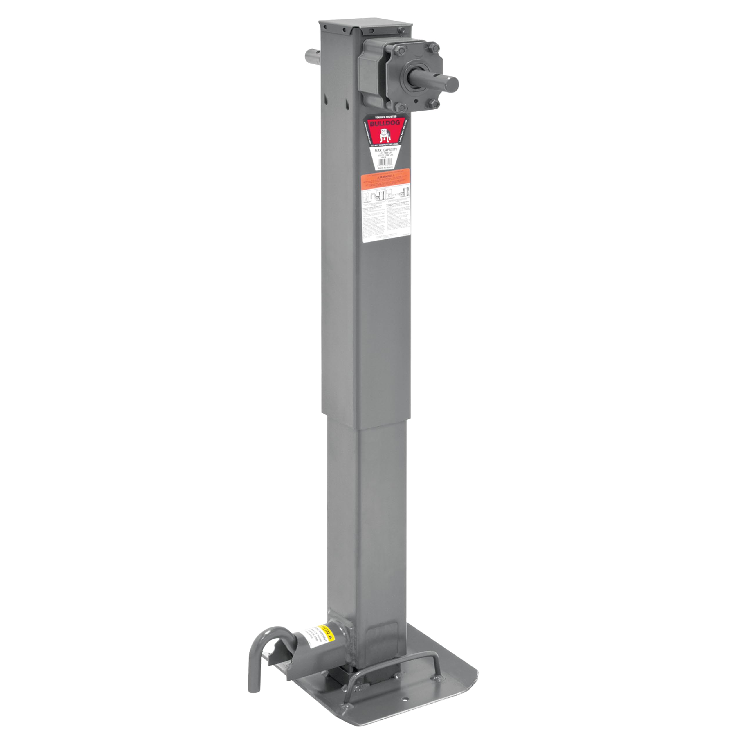 Two-Speed Bulldog 183416 Square Trailer Jack, 12,000 lbs. Lift Capacity, Sidewind, 12-1/2 Inch Travel, Non Spring Return, Pull Pin to The Front