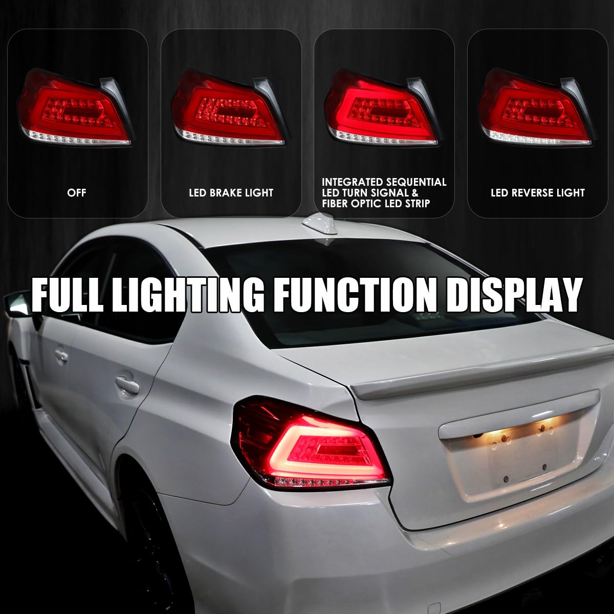 LED Tail Lights SPEC-D TUNING w/Sequential LED Tube Compatible with 2015-2021 Subaru WRX/WRX STI Left + Right Pair Assembly