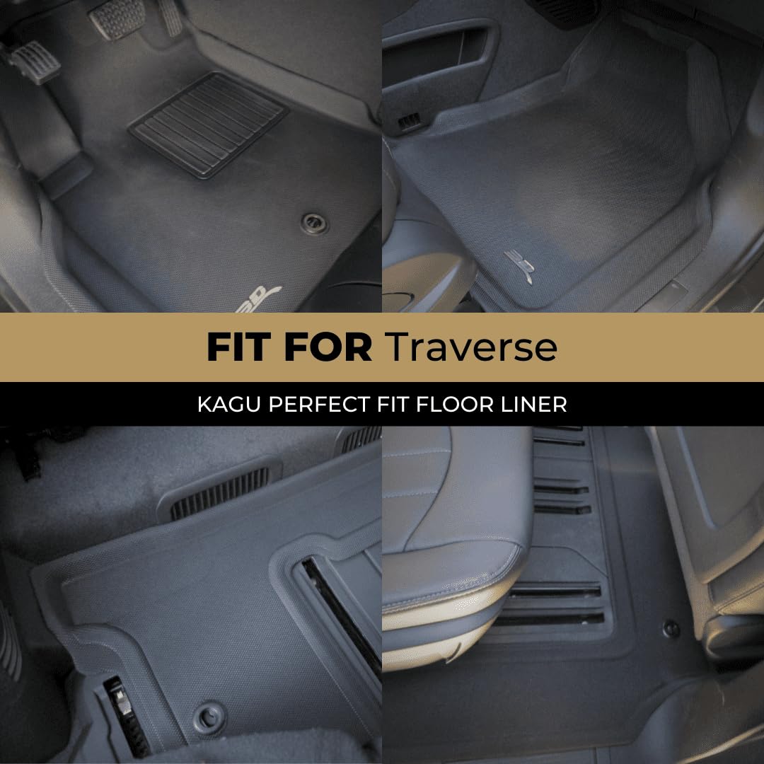 3D MAXpider Kagu Custom Fit Floor Mat (Black) Compatible with Chevrolet Traverse 2018-2023 Second Row Bucket Seat - Full Set