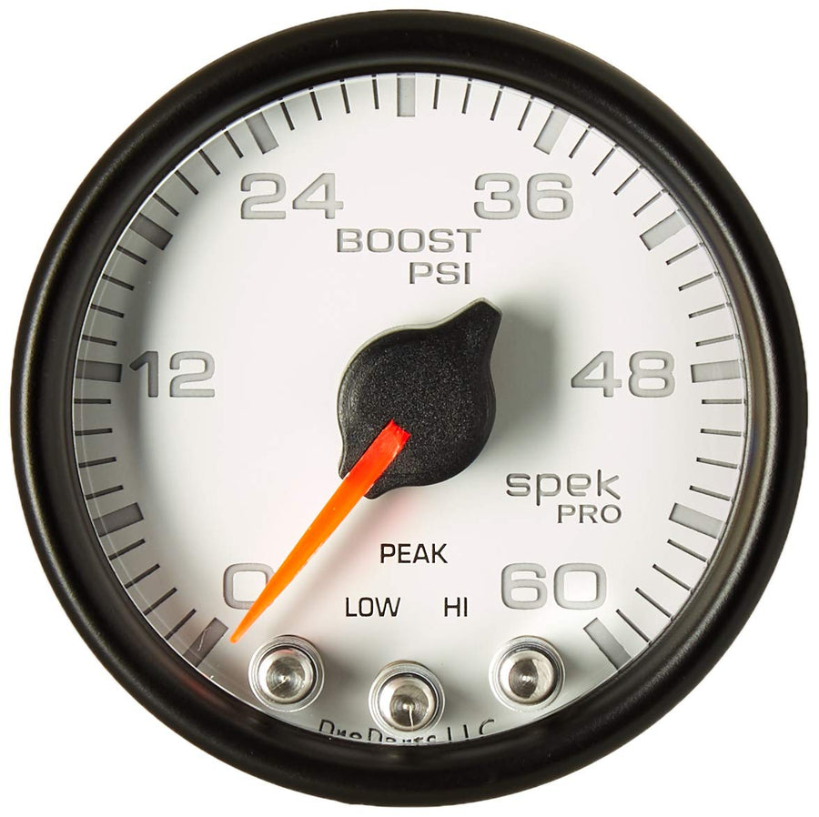 Gauge AUTO METER P30412 Boost (Spek-Pro 2 1/16", 60Psi, Stepper Motorwith Peak & Warn, Wht/Blk, Spek-Pro)