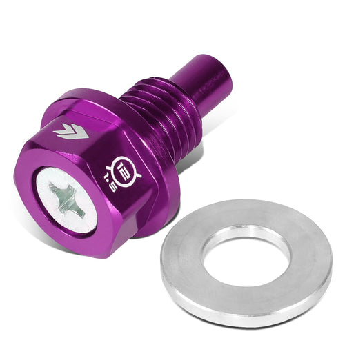 NRG Innovations Magnetic Oil Drain Plug, Engine Oil Drain Nut M12 X 1.5 Thread Size w/Washer, Purple, T-6061 Aluminum w/Stainless Steel Internal Magnet, NRG-NOP-400PP