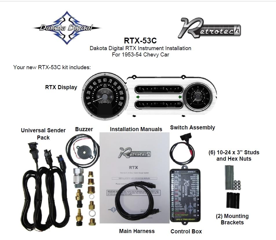 Dakota Digital RTX Gauge Instrument System Compatible with 1953-54 Chevy Car RTX-53C-X