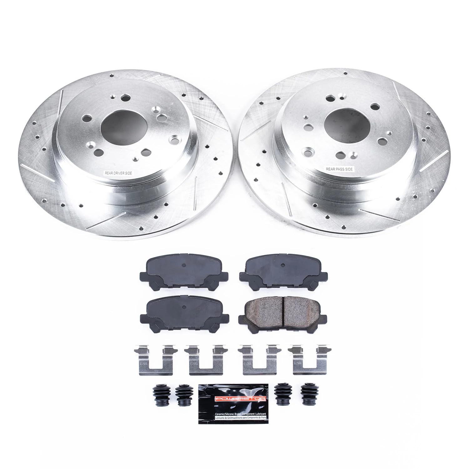 Power Stop K4685 Brake Kit with Drilled and Slotted Brake Rotors Z23 Carbon Fiber Brake Pads For Honda Odyssey Pilot Acura MDX ZDX