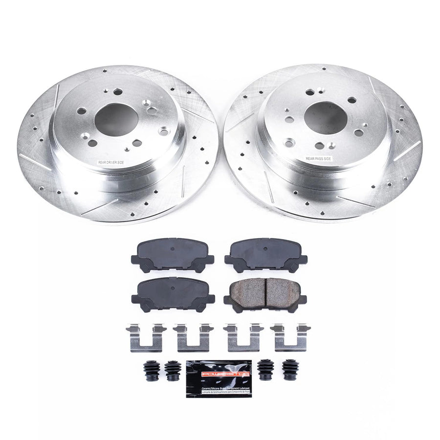 Power Stop K4685 Brake Kit with Drilled and Slotted Brake Rotors Z23 Carbon Fiber Brake Pads For Honda Odyssey Pilot Acura MDX ZDX