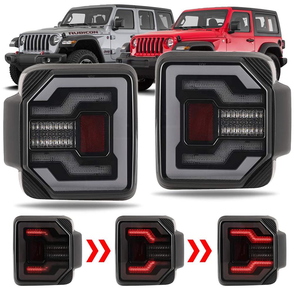 Winjet LED Sequential Tail Lights Compatible with Jeep [2018-2026 Jeep Wrangler JL] [2021-2026 Jeep Wrangler 4XE Plugin] (Smoke)