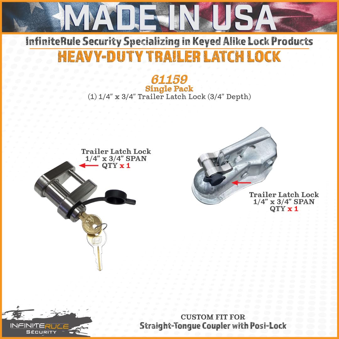 61159 InfiniteRule Security | Trailer Latch Lock for Straight-Tongue Coupler with Posi-Lock