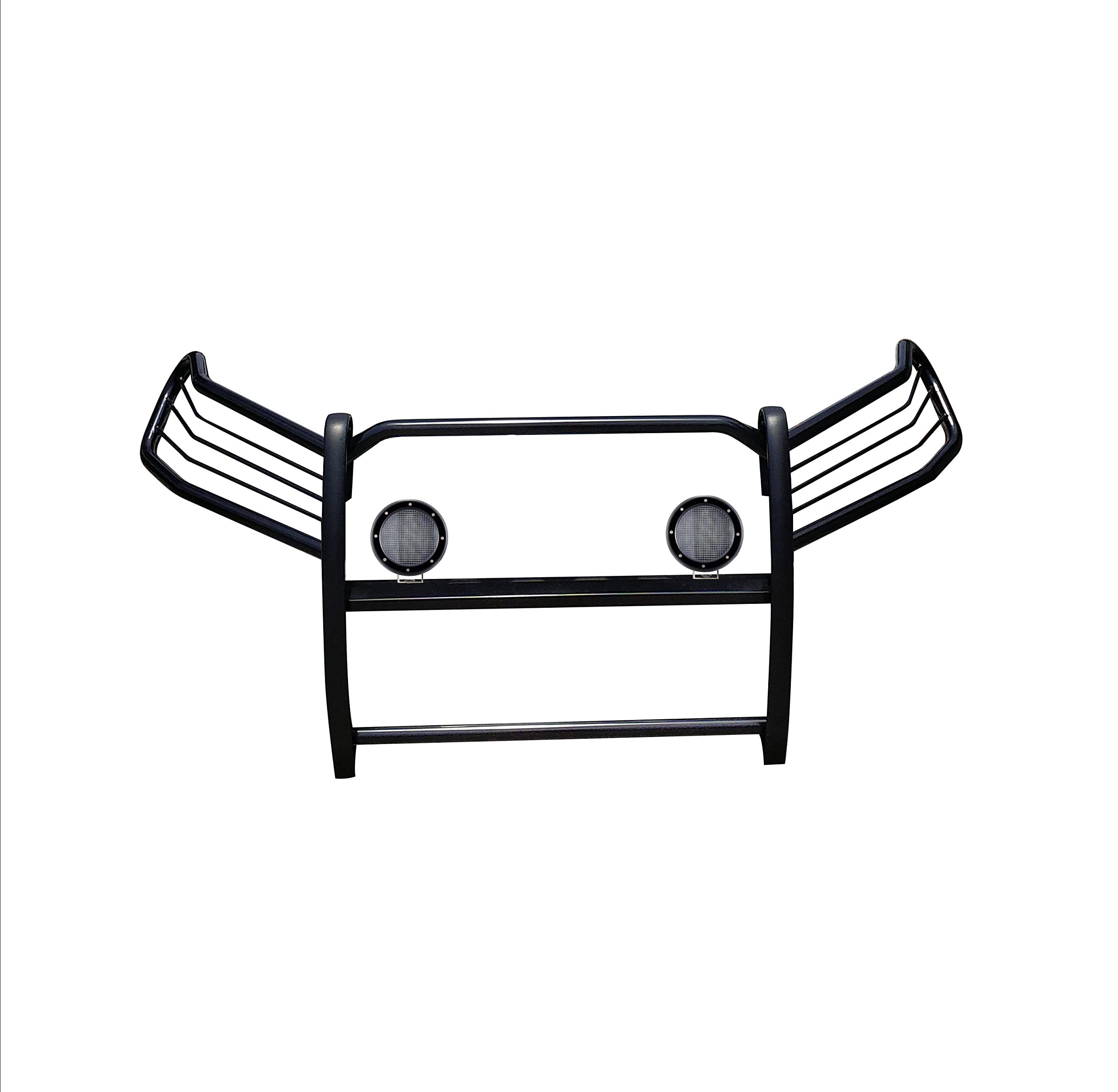 Grille Brush Black Horse Bumper Guard Modular Black Come with Pair of 5.3" Dia.LED Lights with Black Trim Rings Compatible with 2019-2024 Toyota RAV4-17A093904MA-PLFB