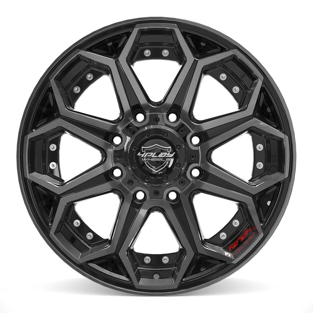 4PLAY 20 Inch Wheels 4P80R Rim Fits 8x165.1 Gloss Black Brushed with Tinted Clear (1)