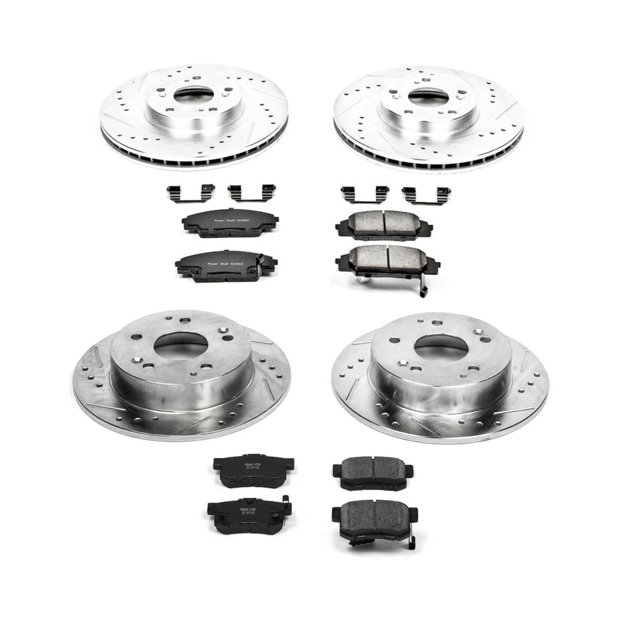 Power Stop K2441 Z23 Carbon Fiber Brake Pads Front and Rear with Drilled & Slotted Brake Rotors Kit For Acura RSX 2002-2006 [Model Specific]