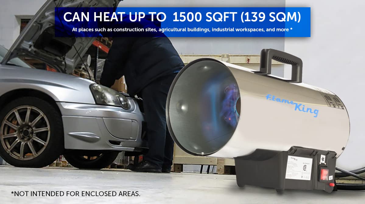 60,000 BTU Flame King Portable Propane Forced Air Heater Outdoor Great for Jobsite, Construction, Garage, Patio, Stainless Steel