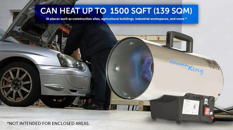 60,000 BTU Flame King Portable Propane Forced Air Heater Outdoor Great for Jobsite, Construction, Garage, Patio, Stainless Steel
