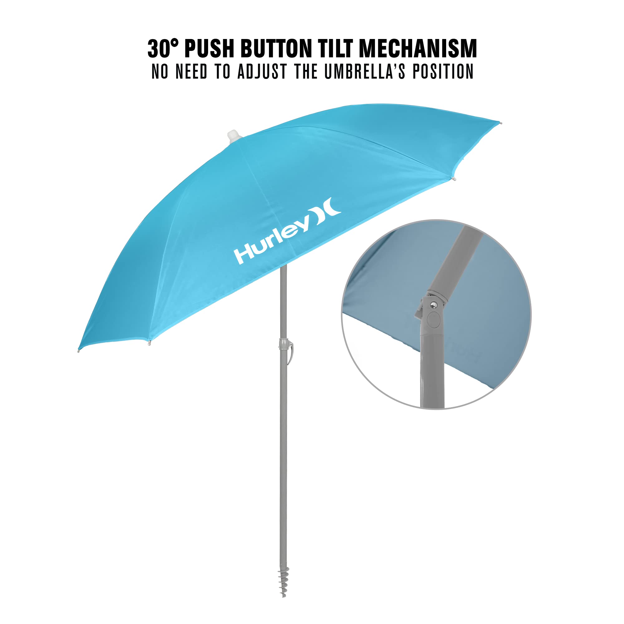 Hurley Shade Umbrella UMB7HRSTRQ, 7 ft, Turquoise