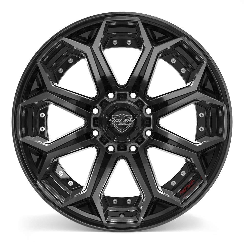4PLAY 22 Inch Wheels Rim 4P80R Fits 8x180 22x12 Gloss Black Brushed with Tinted Clear (1)