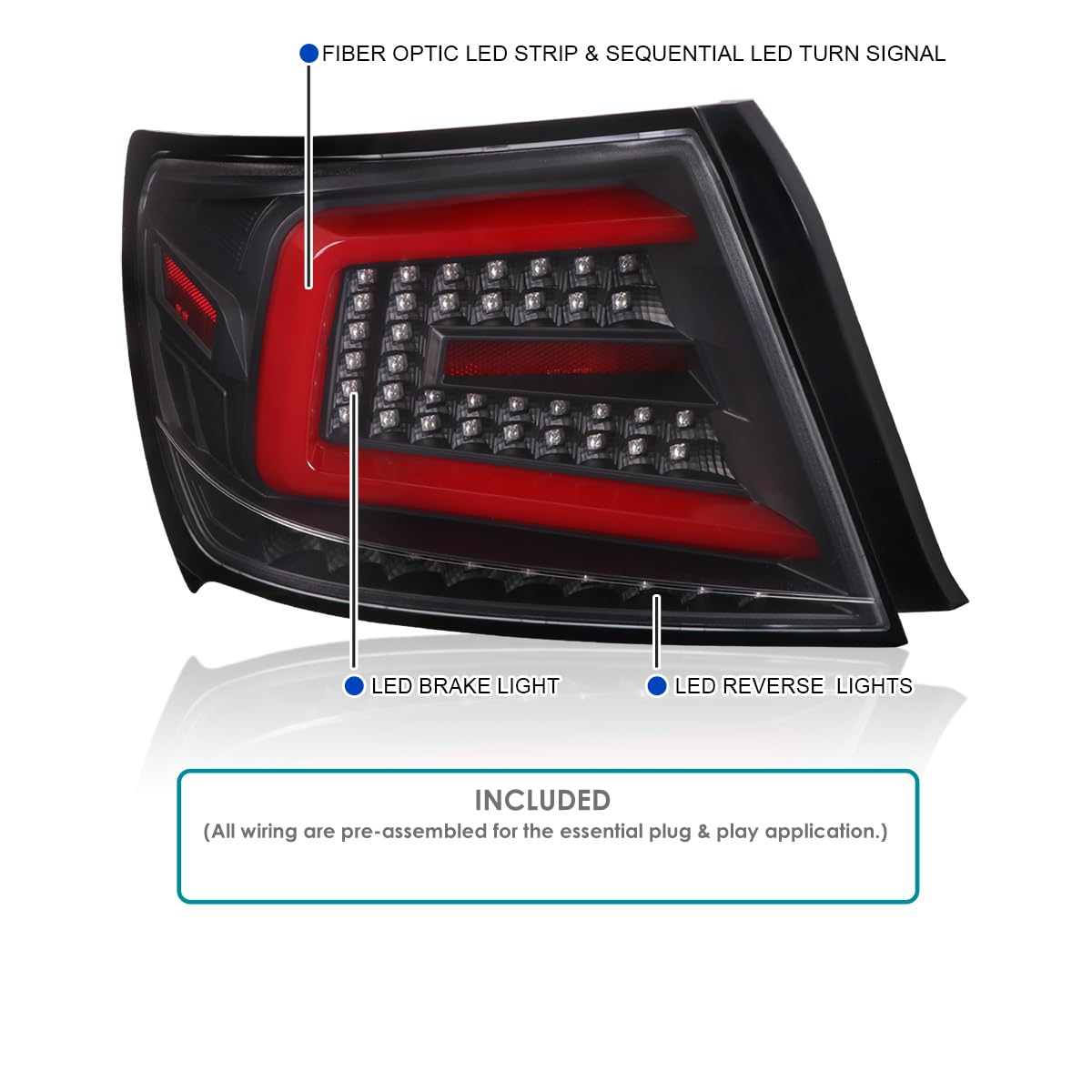 Black Sequential Tail Lights w/Red LED Bar SPEC-D TUNING Compatible with 2008-2011 Subaru Impreza/Impreza WRX, Left + Right Pair Assembly