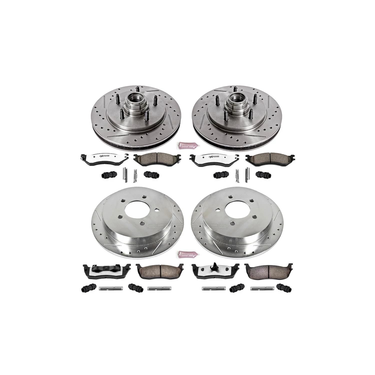 Front and Rear Brake Kit Power Stop For 1997 1998 1999 2000 Ford Expedition - Truck & Tow Carbon Fiber Ceramic Brake Pads & Drilled and Slotted Rotors Replacement, K1880-36