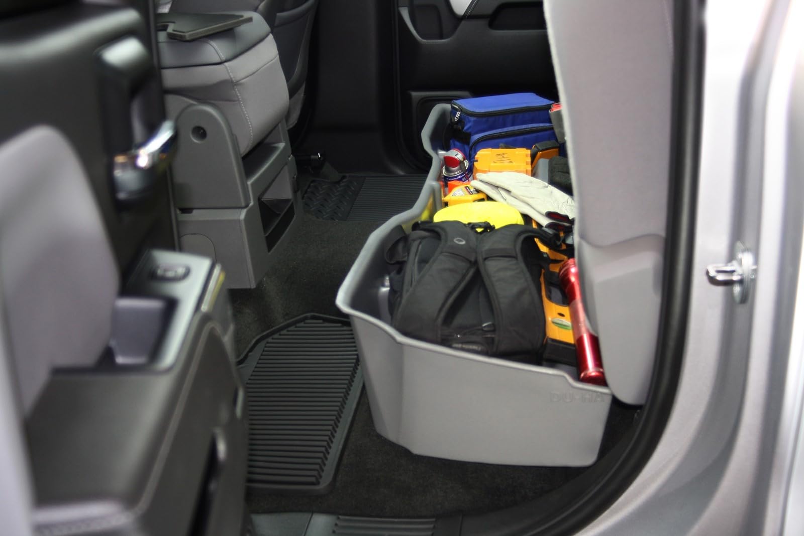 Under Seat Storage DuHa 10305 fits 2014-2019 Chevy Silverado/GMC Sierra Double Cab Classic Style Body | Grey Heavy-Duty Back Seat Organizer | Includes Dividers