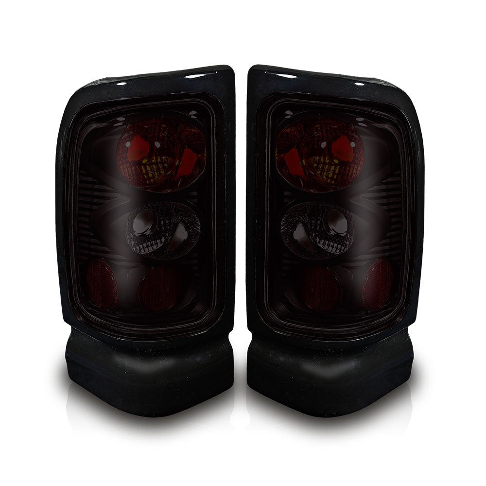 Tail Lights Assembly Winjet For 1994-2001 Dodge Ram 1500 2500 3500 Pickup, Rear Lamps Replacement For 1995-2002 Dodge Ram 4000, Driver and Passenger Side Rear Lights (Black Housing Smoked Lens)