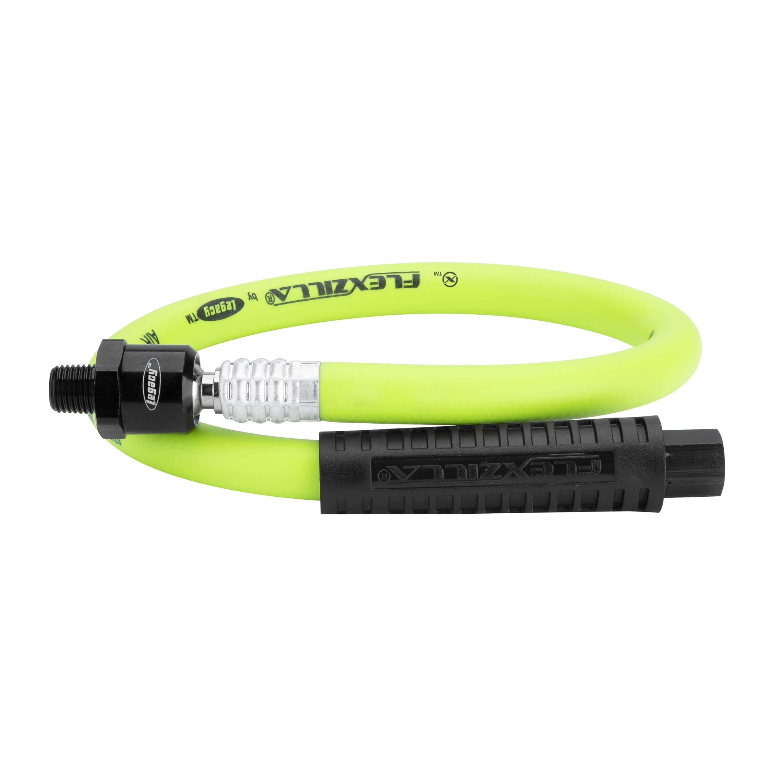 Swivel Whip Air Hose Flexzilla, 3/8 in. x 2 ft. (1/4" MNPT Ball Swivel x 1/4" FNPT Ends), Heavy Duty, Lightweight, Hybrid, ZillaGreen - HFZ3802YW2B