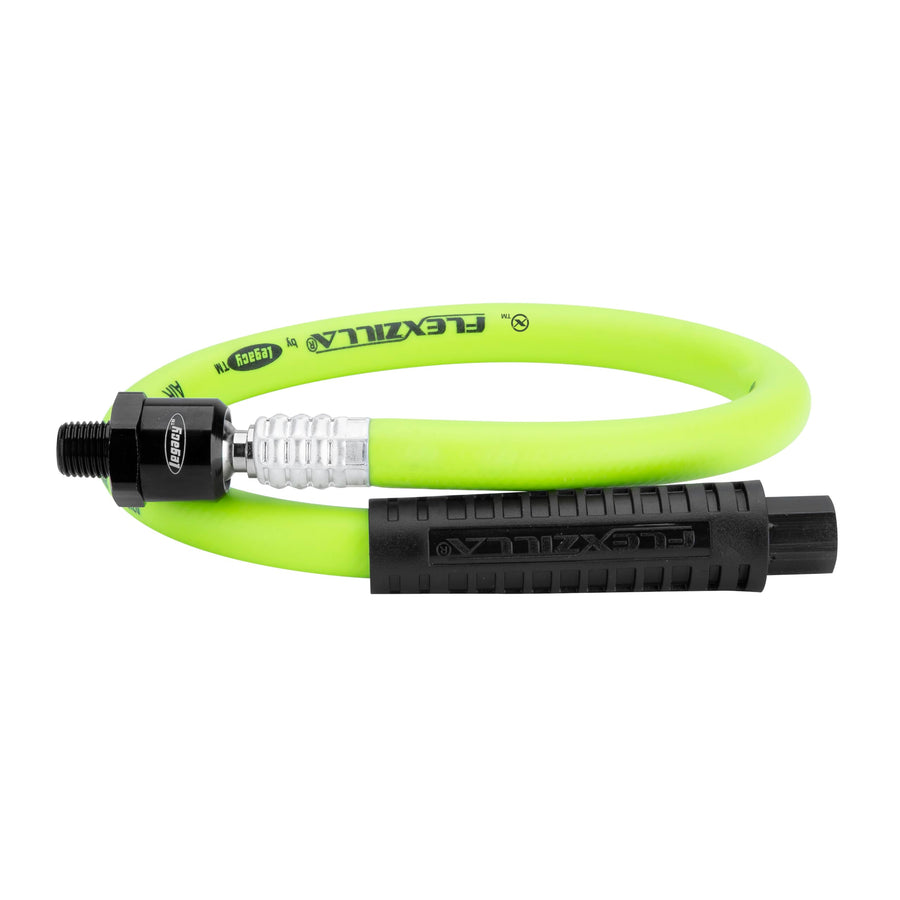 Swivel Whip Air Hose Flexzilla, 3/8 in. x 2 ft. (1/4" MNPT Ball Swivel x 1/4" FNPT Ends), Heavy Duty, Lightweight, Hybrid, ZillaGreen - HFZ3802YW2B