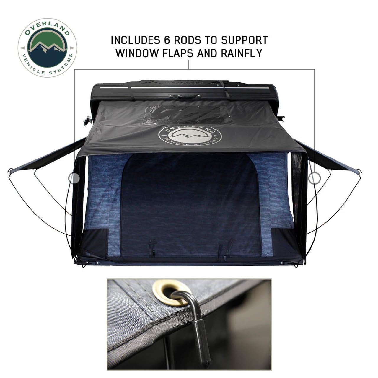 XD Everest Overland Vehicle Systems Cantilever Aluminum Hard Sheel Roof Top Tent with Black Out Kit - Grey Body & Black Rainfly (2 Person Roof Top Tent)