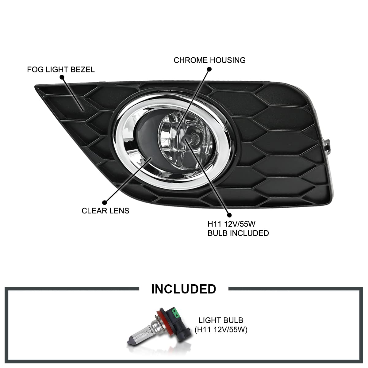 Clear Bumper Driving Fog Lights + Bulbs + Switch SPEC-D TUNING Compatible with 2016-2017 Nissan Sentra L+R Pair Assembly