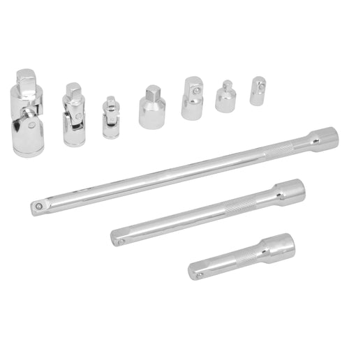 10-Piece Performance Tool W30938 Chrome Vanadium Extension and Adapter Set with Universal Joints - Corrosion Resistant