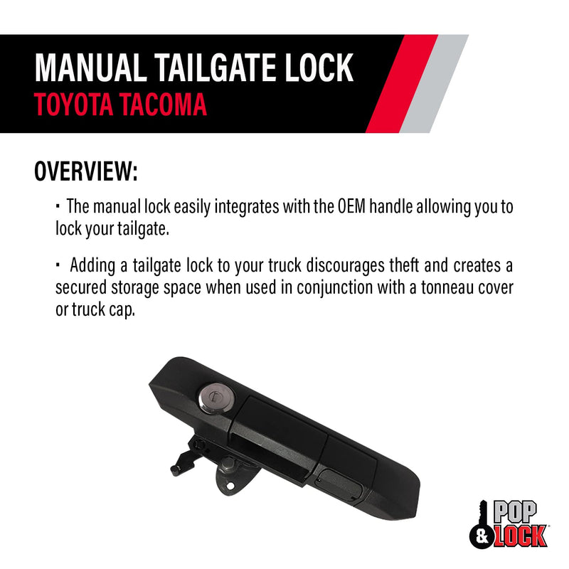Pop & Lock PL5400 Manual Black Tailgate Lock with Bolt Codeable Technology for Toyota Tacoma